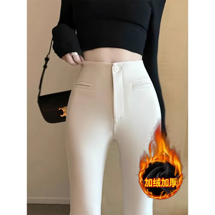 加绒微喇叭西装裤女2025新款高腰显瘦长裤高级感垂感休闲马蹄裤子