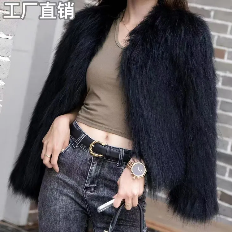 女纯色短外套双面编织子毛外套上衣黑色秋冬初恋风修身网红百搭