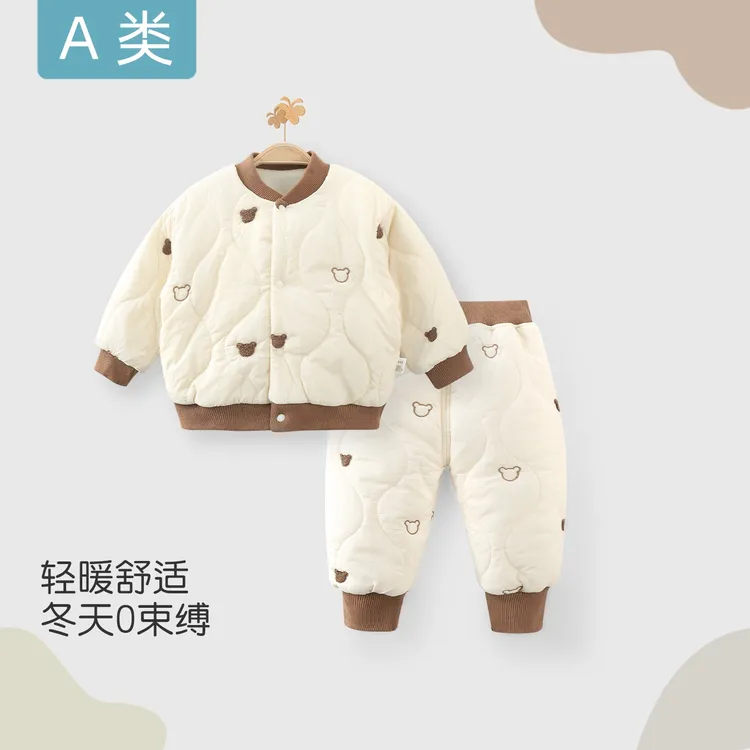 儿童套装秋冬装男宝宝夹棉外套加绒裤子秋冬季婴儿棉服分体两件套