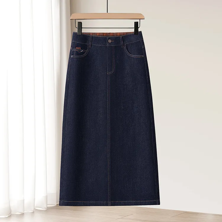 牛仔半身裙女2025秋新款高腰显瘦百搭一步裙A字后开叉中长裙8976