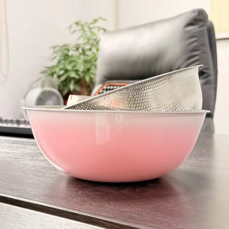 高颜值渐变洗菜盆沥水篮食品级不锈钢多功能家用淘米篮洗水果面盆
