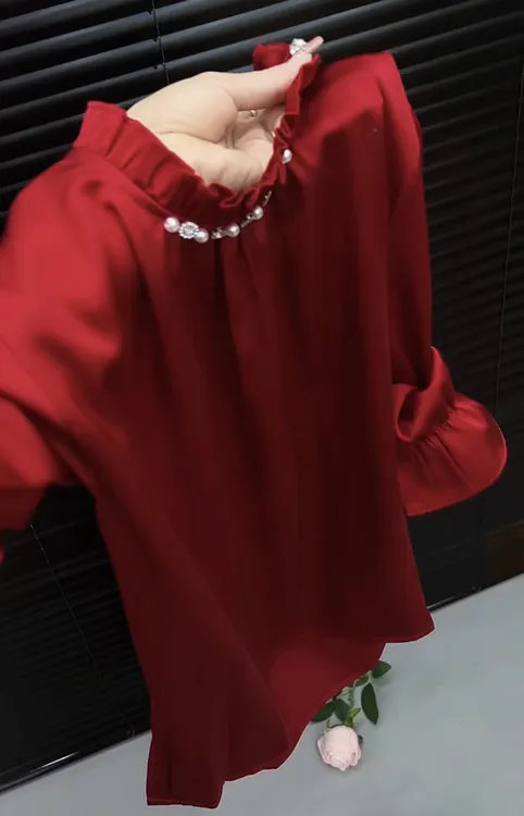 2025春秋新款洋气时尚百搭立领钉珠设计感宽松长袖衬衫女时尚上衣