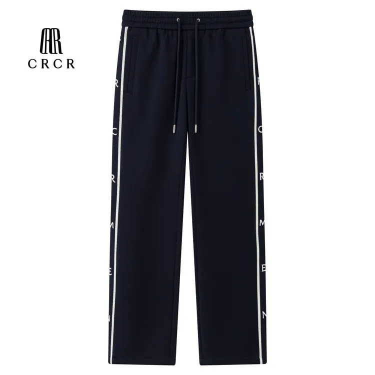 CRCR2025秋冬新品男士侧边织带撞色刺绣时尚休闲直筒裤（不加绒款）