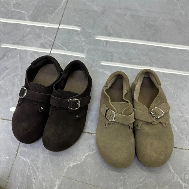 勃肯鞋圆头运动一脚蹬包头秋季凉鞋保暖单鞋磨砂皮