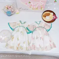 新款夏装花簇盘扣飞袖新中式汉服裙子 D-T30