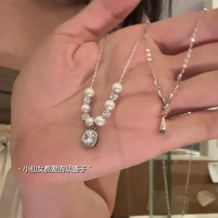铜合金锆石项链 清冷千金！铜合金珍珠锆石项链~ 精致高级感