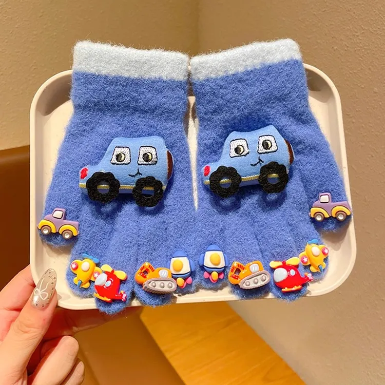 男童小汽车儿童手套2025新款秋冬季卡通玩偶保暖五指手套防风保暖