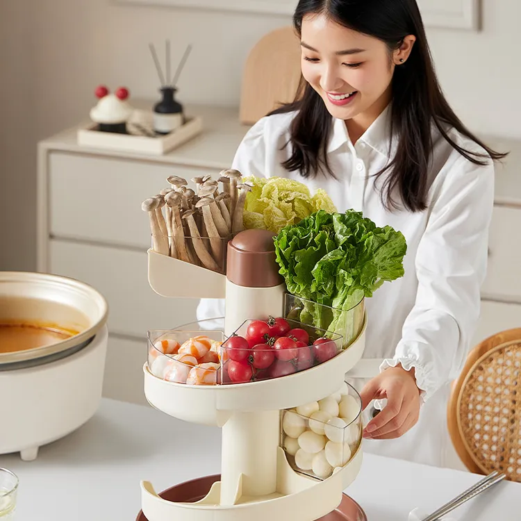 多功能可旋转沥水分格火锅配菜盘家用厨房蔬菜拼盘收纳托盘