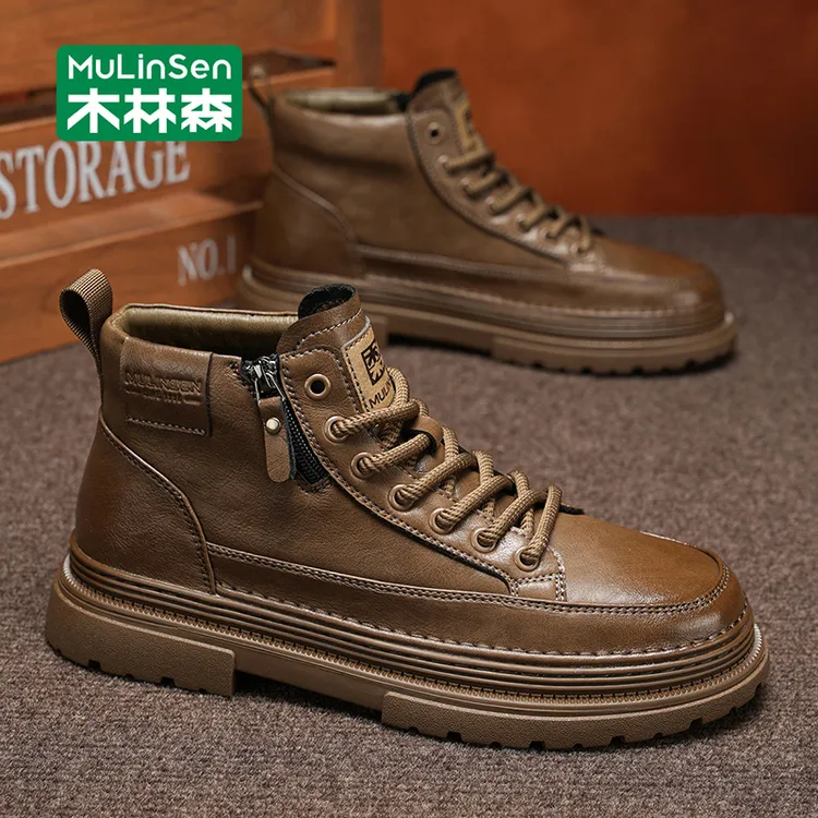 木林森男士马丁靴2025新款秋季英伦风运动休闲厚底增高工装靴男款