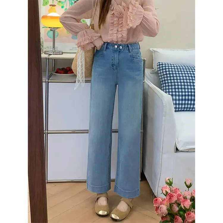 直筒牛仔裤女2025新款九分裤大码胖mm高腰弹力宽松显瘦窄版阔腿裤