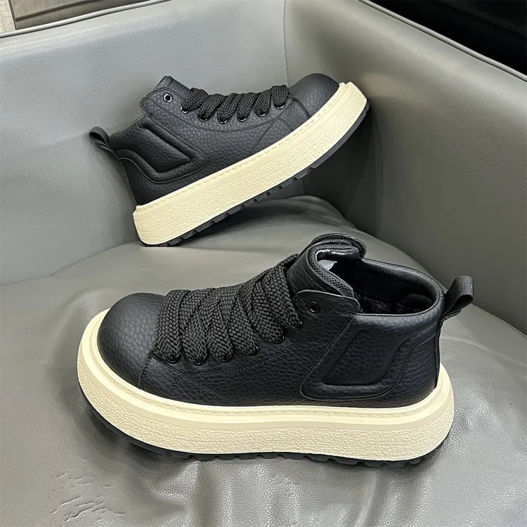 广州男鞋2025冬季新款加绒保暖棉鞋防滑厚底高帮休闲鞋男士马丁靴