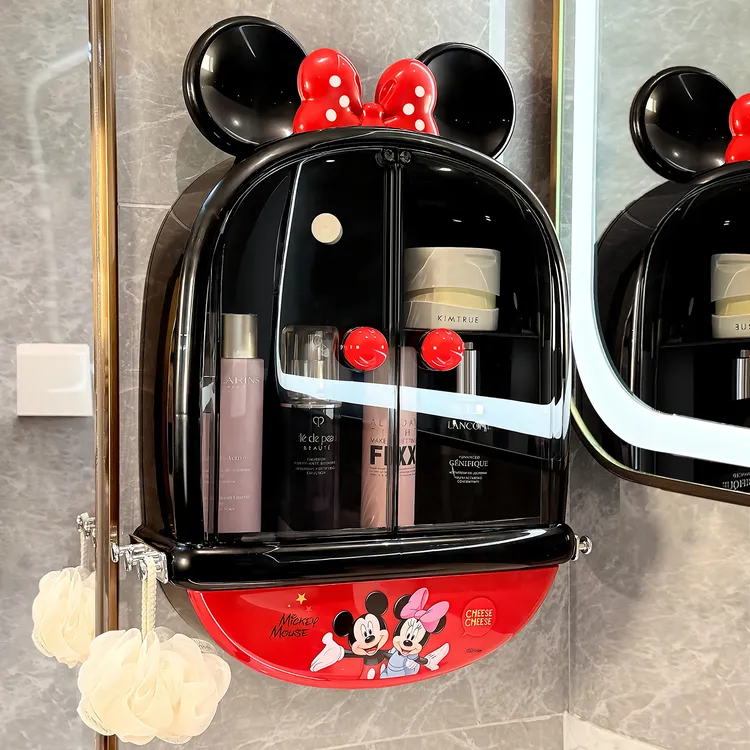 迪士尼卫生间化妆品置物架壁挂式免打孔浴室收纳架洗漱台整理架子