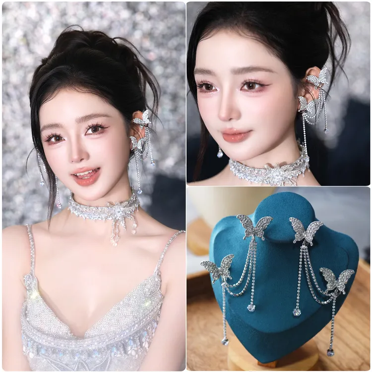 铜合金合成锆石耳饰 日韩婚礼水钻耳环耳夹新娘婚纱跟妆时尚耳饰