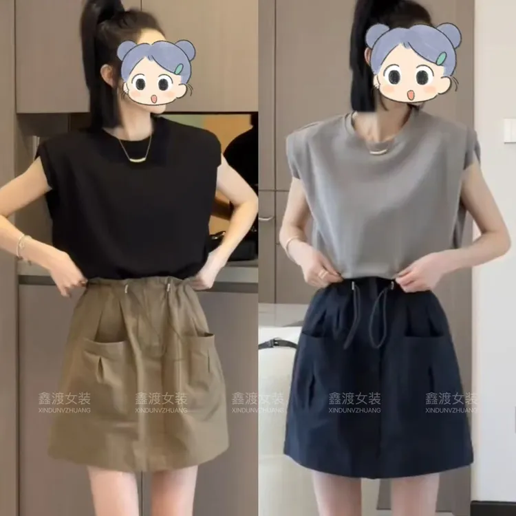 2025夏季新款时尚显瘦气质女士网红洋气两件套百搭款D5623