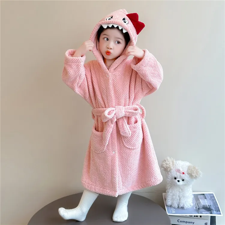 女童睡衣2025新款儿童秋冬连帽睡袍卡通保暖珊瑚绒浴袍儿童家居服