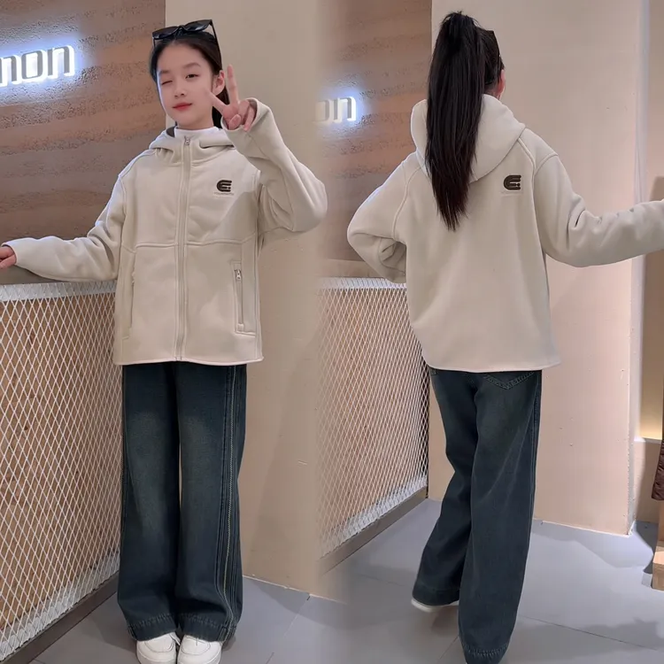 女童秋冬新款抓绒校服神器外套加绒裤套装2025新款休闲时尚中大童