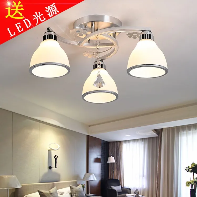 欧普照明餐厅吊灯客厅灯简约现代LED卧室饭厅水晶灯三头个性创意