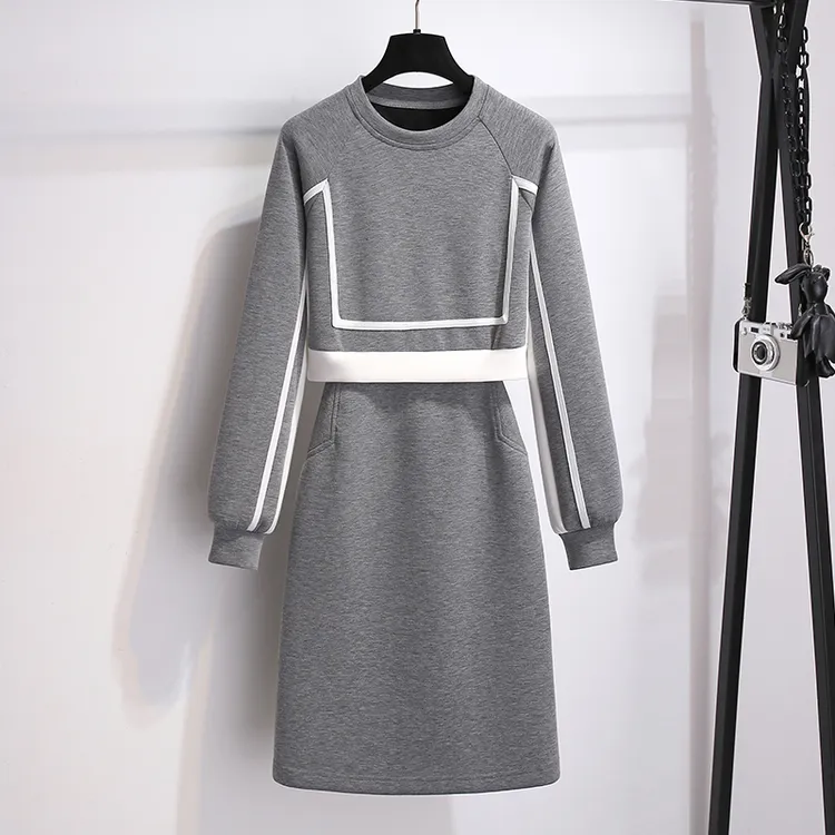 KBAL轻奢收腰a字卫衣半身裙女秋季新款长袖假两件连衣裙小个子穿