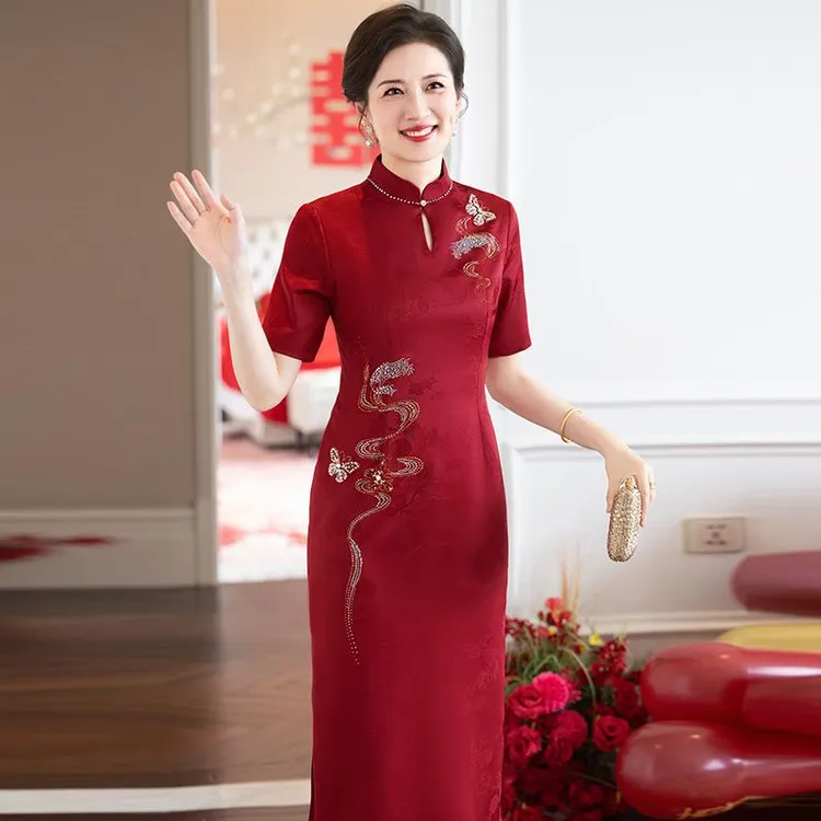 新款新中式妈妈装婚宴礼服旗袍国风喜服旗袍裙子女款爆款2025新款