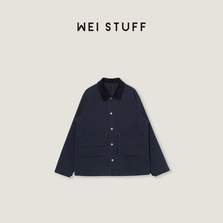 WEI STUFF  "酷色拼领" 巴恩风时尚翻领纯棉休闲工装外套9712