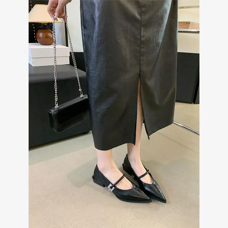 尖头单鞋女2025年夏季低跟鞋小香风新款玛丽珍女鞋粗跟工作鞋
