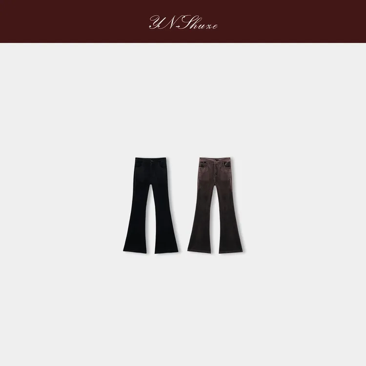 YN-SHUZE【魔力修容】设计师秋冬喇叭裤加绒丝绒裤SZ-YNB-BK0547