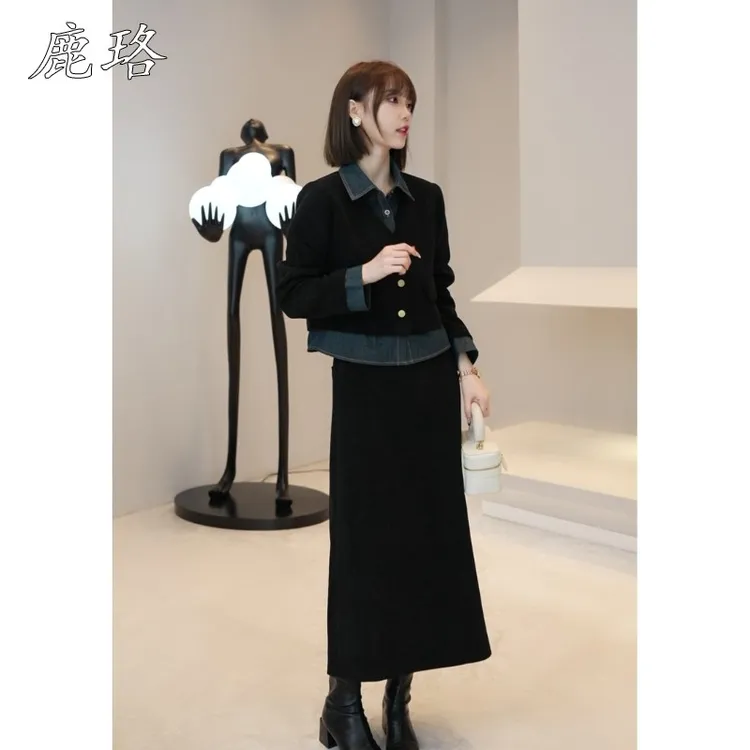 2025秋装搭配一整套拼接牛仔高级感时尚套装今年流行两件套女装秋