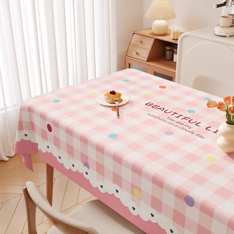 卡通餐桌桌布防油防水又防烫奶油风免洗pvc氛围感ins格子茶几桌布
