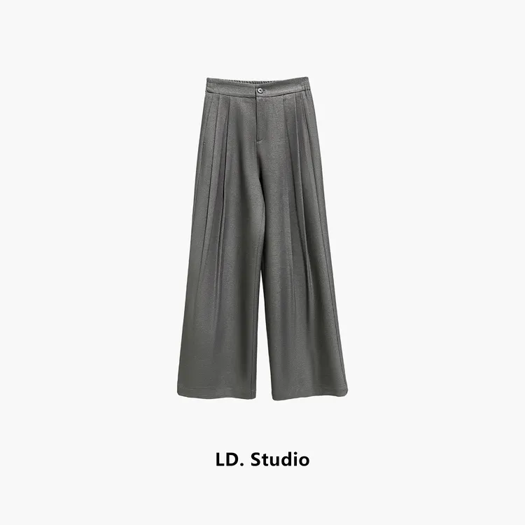 【街头风】新品女法式设计时尚宽松通勤百搭高腰松紧裤LDK308