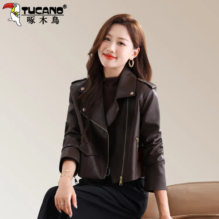 啄木鸟女士短款皮衣2025新款今年流行爆款pu皮夹克早秋漂亮外套女