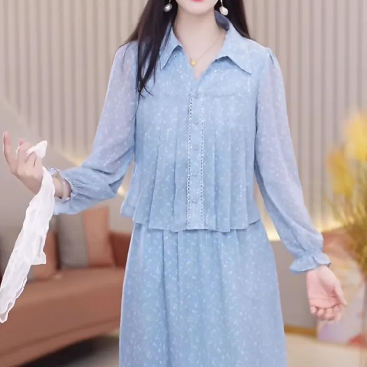 哥弟阿玛施正品高级阳光琉璃丝时尚优雅假俩件礼服裙春夏新款丝巾