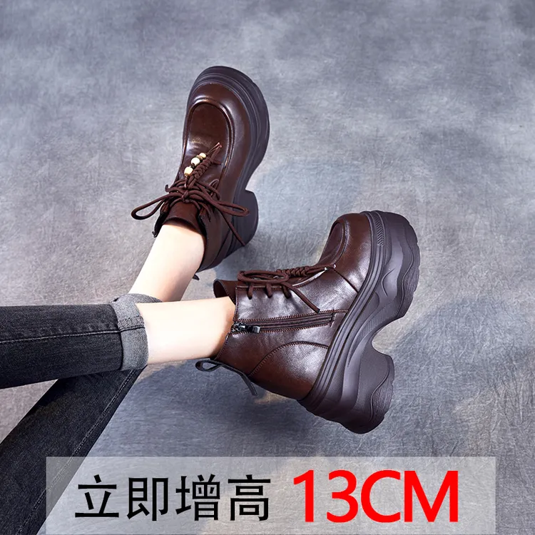 13cm小个子内增高马丁靴女2025秋冬新款厚底粗跟短靴子英伦风单靴