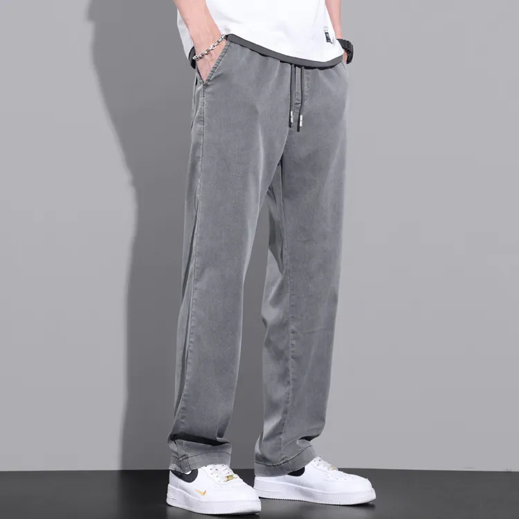 夏季新款男士莱赛尔天丝休闲直筒裤百搭显瘦柔软宽松舒适长裤阔腿