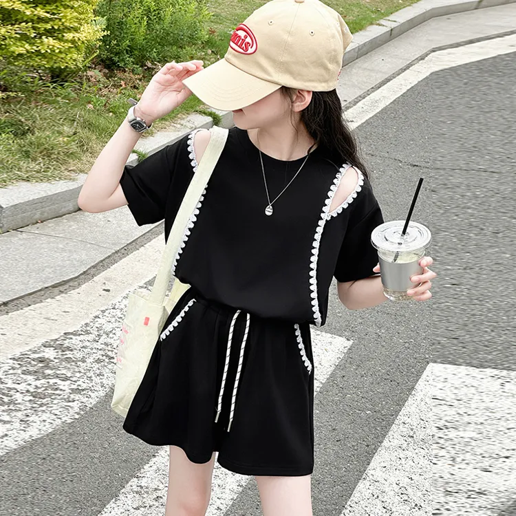 偏小一码女童夏季短袖短裤套装2025新款儿童6-12岁女童网红裙子