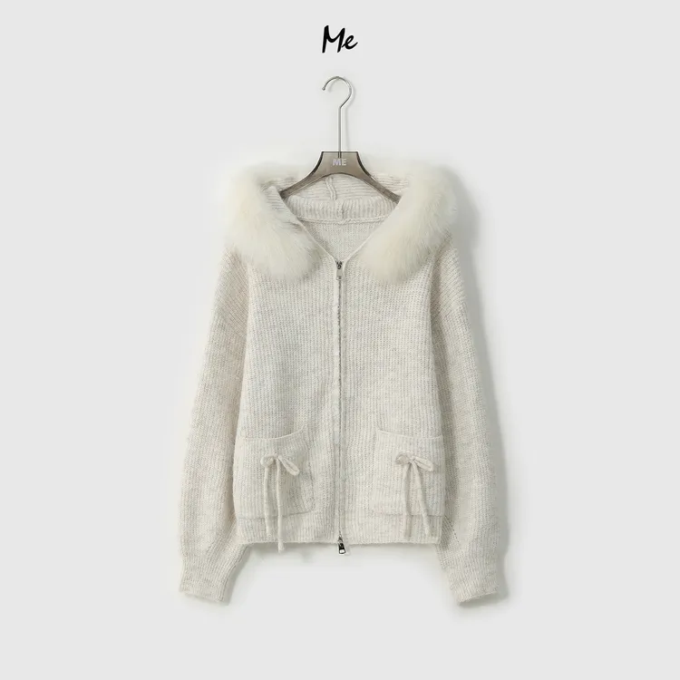 ME【松团狐狸领大毛衣】狐狸毛领北纬43°绵羊毛针织毛衣MESA3871