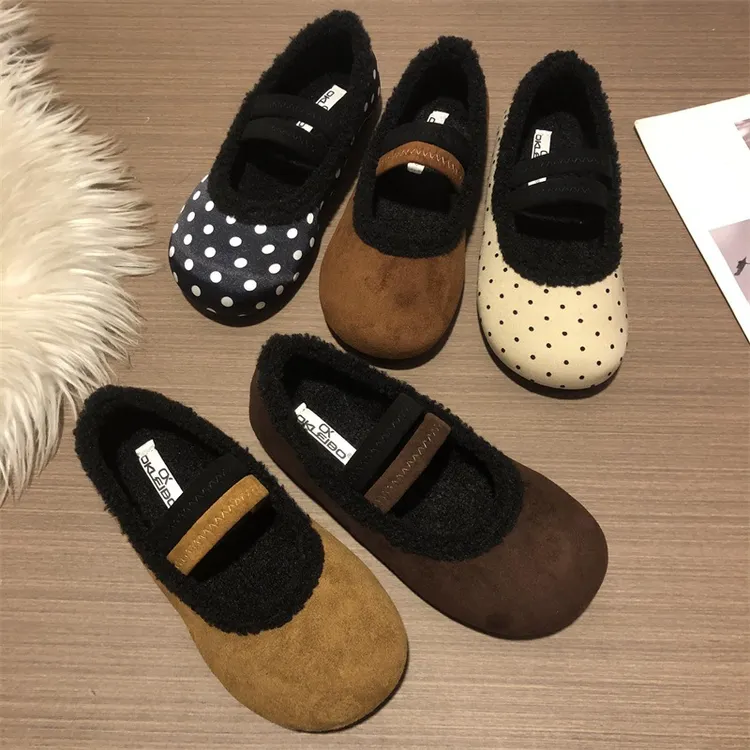 软底加绒防滑休闲百搭秋冬保暖女豆豆鞋平底冬季式风绒面圆头纯色