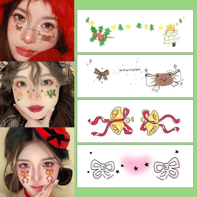 圣诞节儿童妆容脸贴纹身贴纸高颜值可爱氛围感姜饼圣诞树COS派对