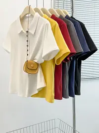 2025夏季新款POLO领纽扣短袖简约百搭修身翻领纯色上衣女6506