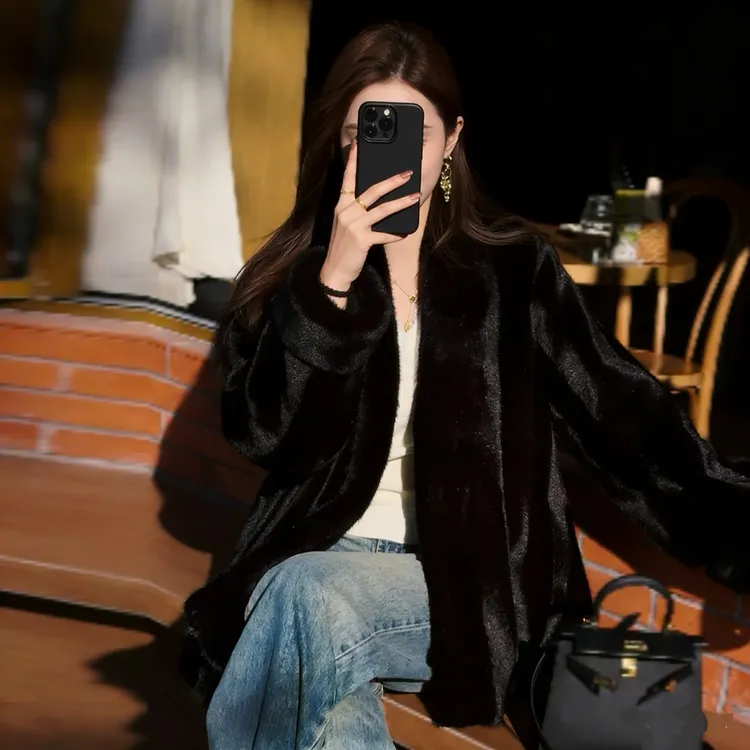 秋冬高级感加厚气质显瘦贵气千金感中长款环保毛毛外套