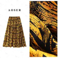 AOSER高腰慵懒风时尚百搭休闲印花松紧带女装A型长款半身裙2758