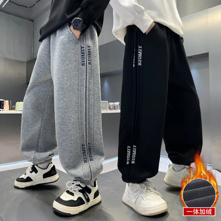 男童加绒裤子秋冬款2025新款中大童加厚一体绒儿童冬季运动卫裤潮