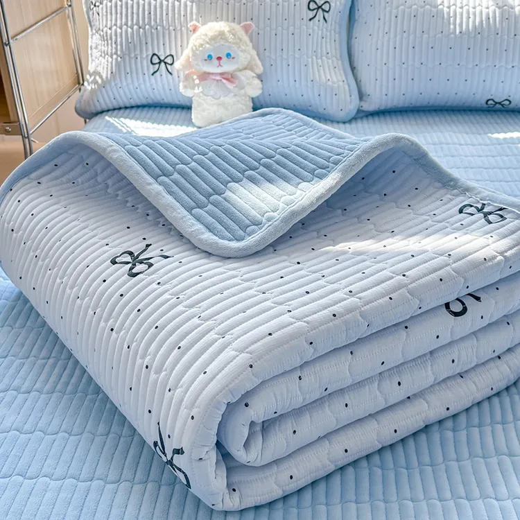 加厚牛奶绒双层纱床盖亲肤四季通用一面绒一面双层纱2025新款床单