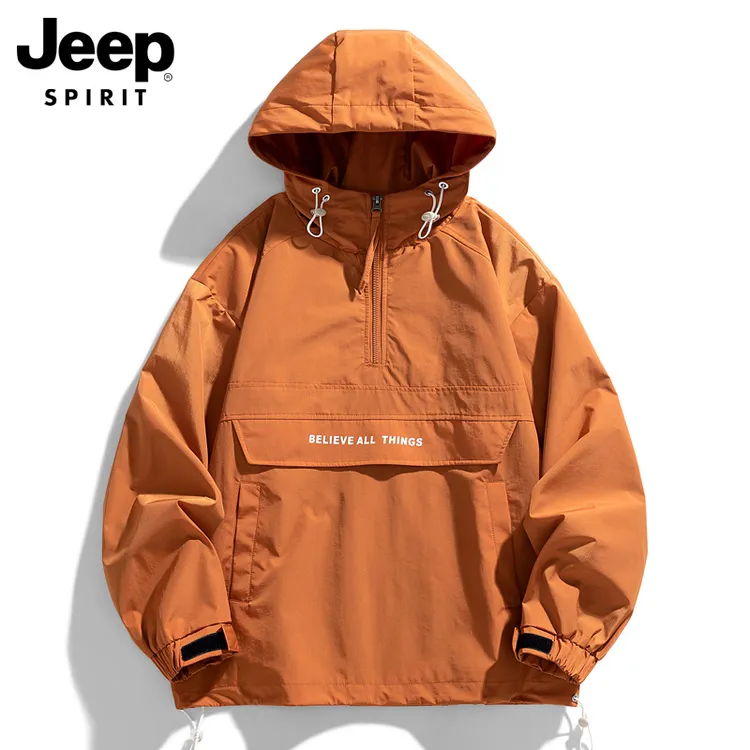 JEEPSPIRIT吉普男款连帽夹克男士冲锋宽松潮牌春秋新款男装外套男