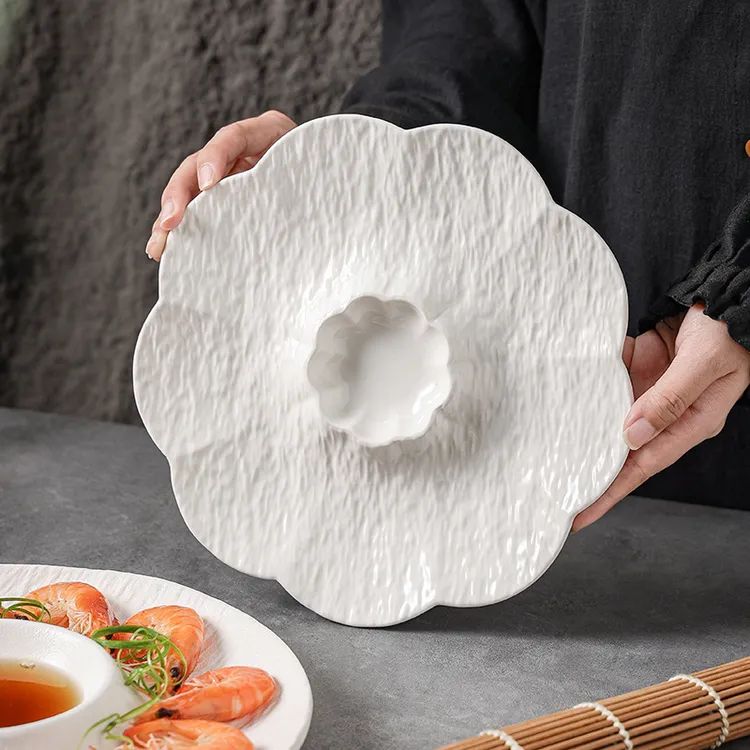 陶瓷鲜虾盘水饺专用盘酒店商用精致摆盘私房菜轻奢餐具带蘸碟盘子