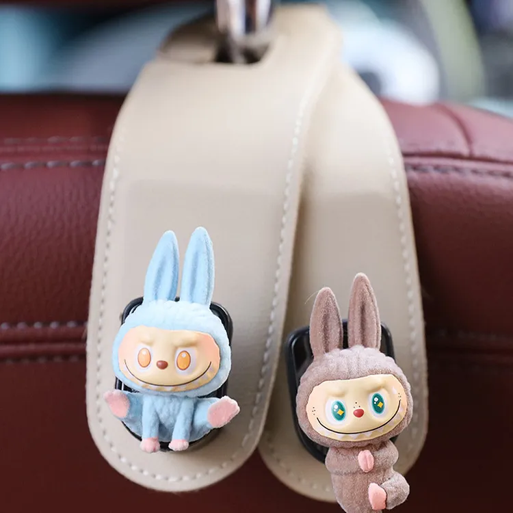 labubu车载挂钩汽车座椅后排挂勾后座车内多功能可爱公仔收纳装饰