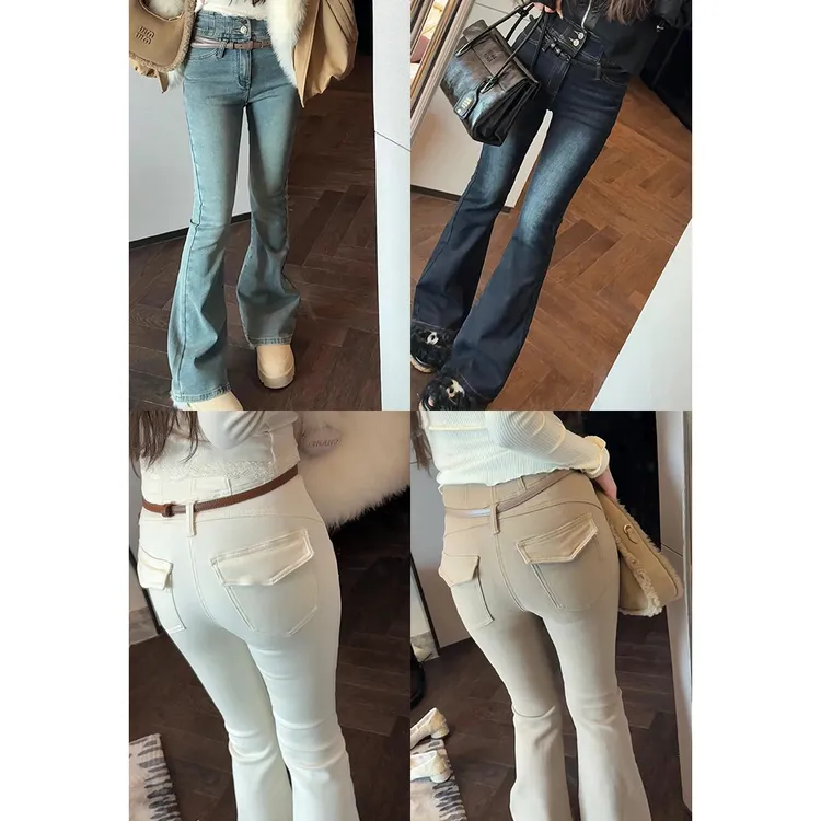 【mimius】P 显瘦神裤！超棒腰臀比加绒四面弹高腰微喇牛仔裤WG12024