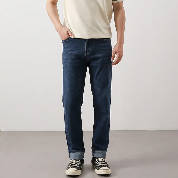 2025夏季简约薄款弹力牛仔裤男青年通勤上班轻商务窄版小直筒裤子