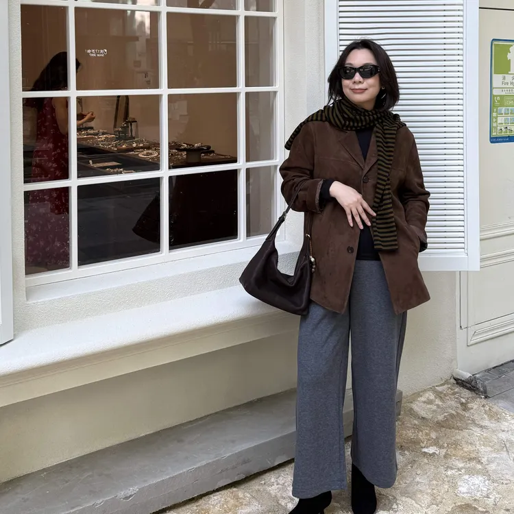 Ms.Qnn“暖宝宝”蚕丝醋酸羊毛绒感松紧腰休闲裤 52P882 Q姐