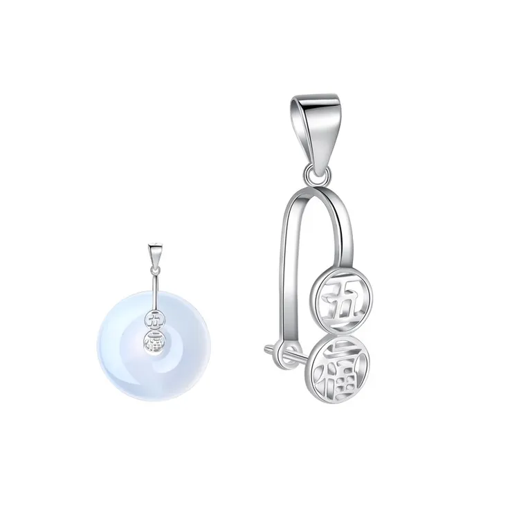 925银银制品 五福平安扣夹扣925纯银大号银扣头吊坠卡扣小号