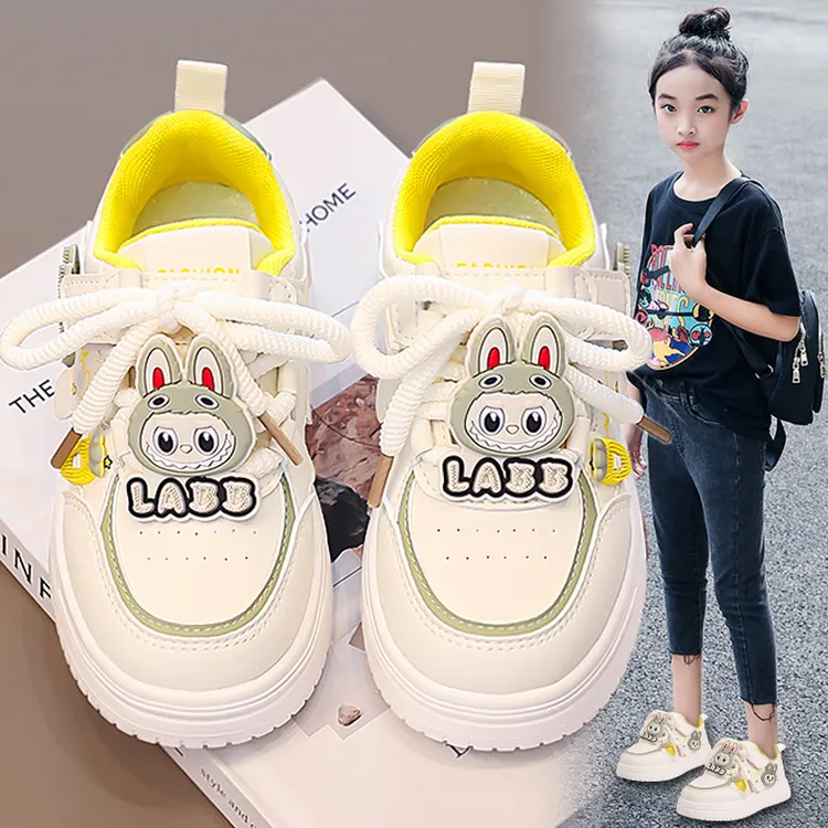 ABC拉布布女童板鞋2025新款秋季儿童软底运动小白鞋女孩学生皮面